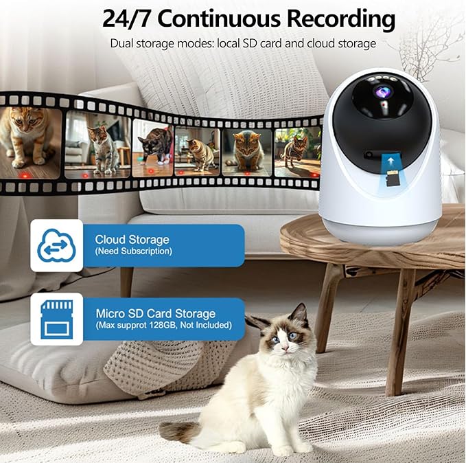 Pet Camera Indoor with Laser Toy 4MP 2.4/5GHz WiFi, 2.5k HD Cat Camera with Phone App, Night Vision & Motion Detection Alerts - APP Remote Control Interactive Device for Dog Cat Monitoring Security
