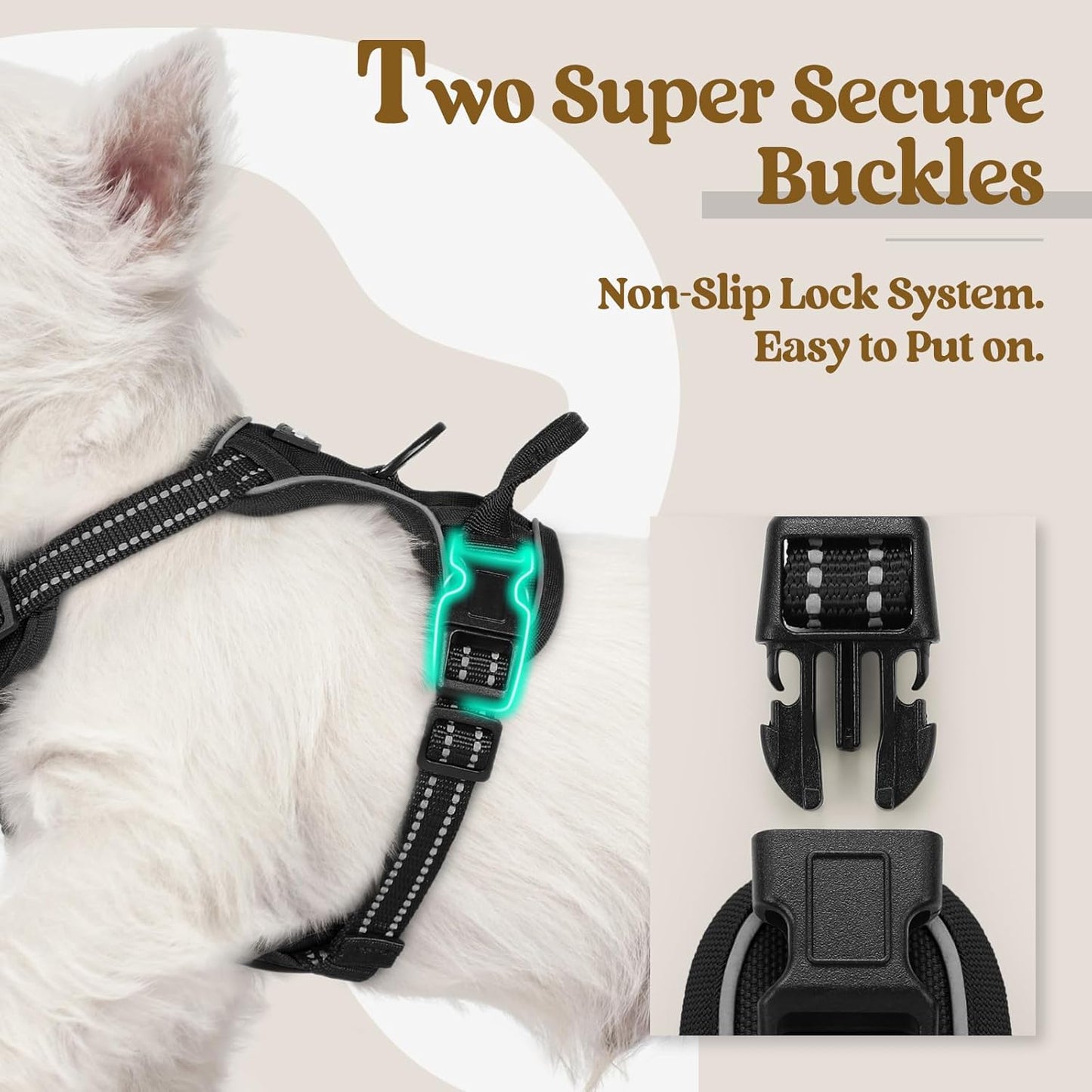 rabbitgoo Dog Harness No Pull with 2 Leash Clips, Adjustable Soft Padded, Reflective Oxford No Choke Pet Vest with Easy Control Handle for Puppy, Black, XS
