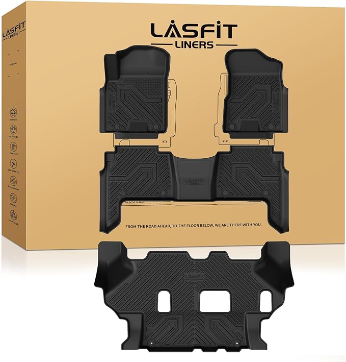 LASFIT Floor Mats for Nissan Armada/Infiniti QX80 2024 2023 2022 2021 2020 2019 (Only Fits for 8 Seats, Bench Seats), All Weather TPE Custom Fit Floor Liners for 2019-2024 Armada/QX80 Car Mats