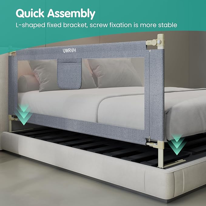 Bed Rails for Toddlers，Toddler Bed Rails，Bed Rail for Baby - Adjustable Height Bed Guard with Child Safety Lock, Universal Fit for King/Full/Twin Beds (Grey, 1 Side 47Inch)