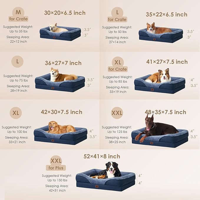 EHEYCIGA Orthopedic XXL Dog Bed for Large Sized Dog, 52x41x8 Inch Extra Large Memory Foam Dog Couch Bed with Sides, Waterproof Liner & Washable Removable Cover, Bolster Pet Sofa, Navy