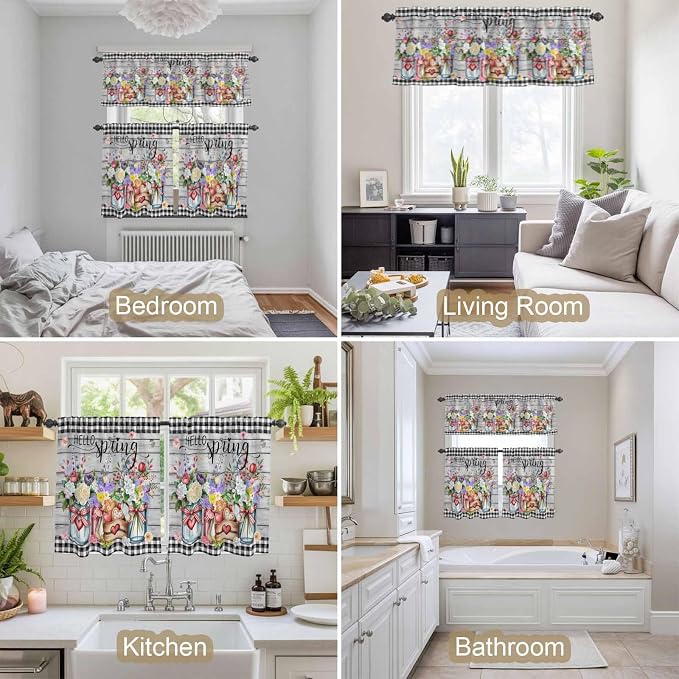 Spring Flowers Kitchen Curtains Set 3 Piece