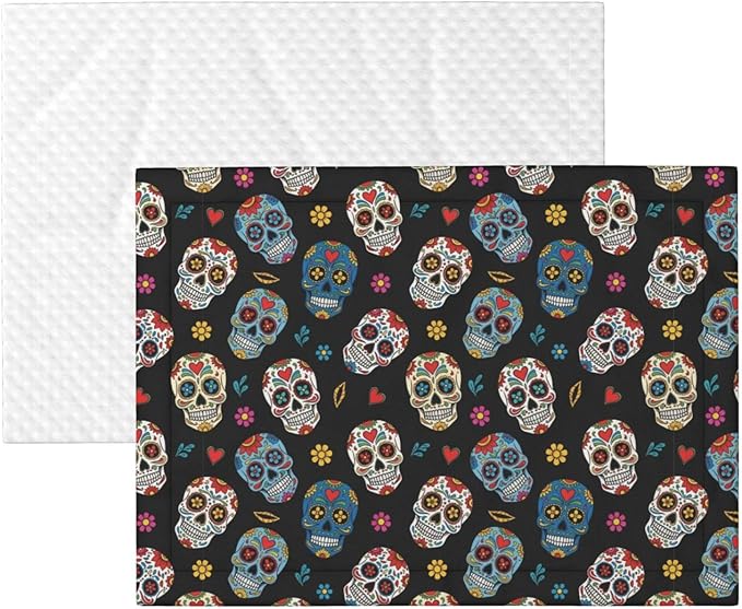 Two Sided Plush Pet Blanket for Crates Carriers Home Use, Day of The Dead Sugar Skull, Reversible Throw with Cozy Dot Fabric and Silky Reverse for Small Large Pets