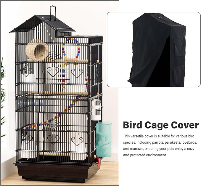 Bird Cage Cover Foldable Waterproof Black Bird Cage Cover Windproof Washable Accessories
