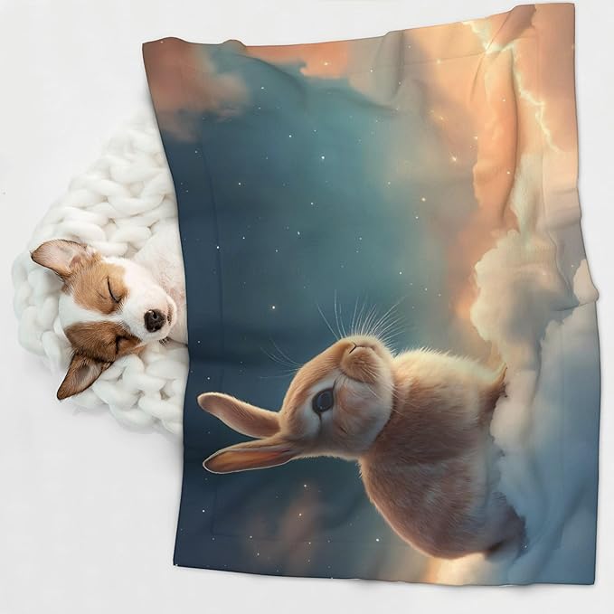 Waterproof Dog Blanket Soft Pet Blanket for Puppy Cat, Fleece Cat Throw Blankets for Furniture Bed Couch Sofa Reversible - Starry Sky Cloud Cute Rabbit