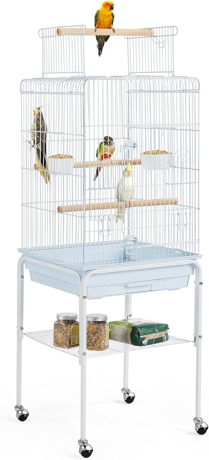 Yaheetech Play Open Top Parrot Bird Cages for Sun Parakeet Cockatiel Green Cheek Conure Lovebird w/Detachable Rolling Stand, White