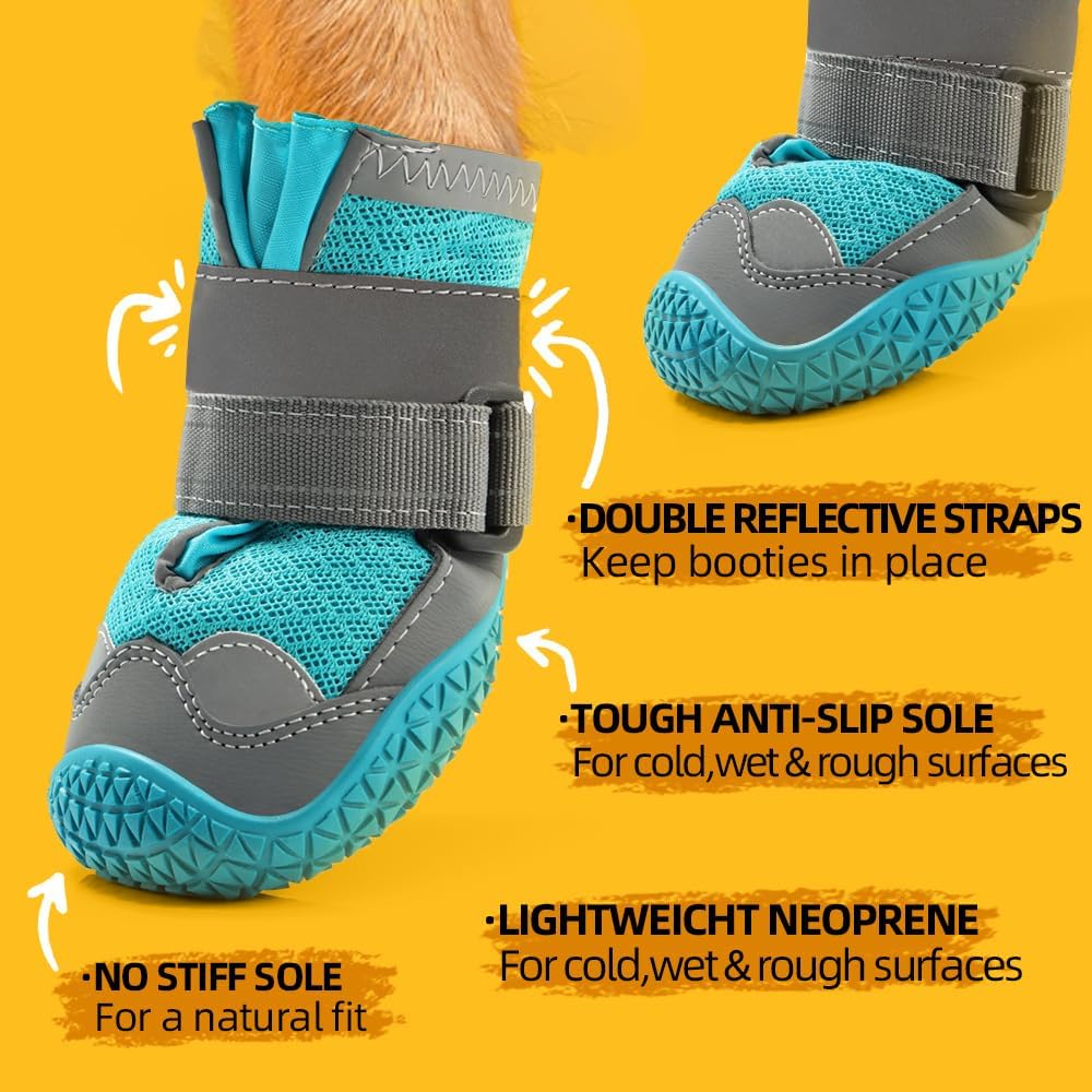 Dog Shoes for Small Dogs, Dog Boots & Paw Protectors for Hardwood Floors, Outdoor Dog Booties for Hot Pavement Winter Snow Hiking, Breathable Dog Shoes with Reflective Strips Size 1