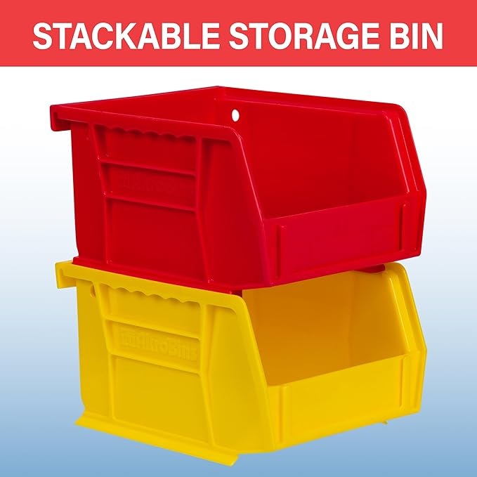 Akro-Mils 30210 AkroBins Plastic Storage Bins, Space-Saving Stackable Bins for Garage, Pantry, Craft Organization, 5-" x 4-" x 3-", Yellow, 24-Pack