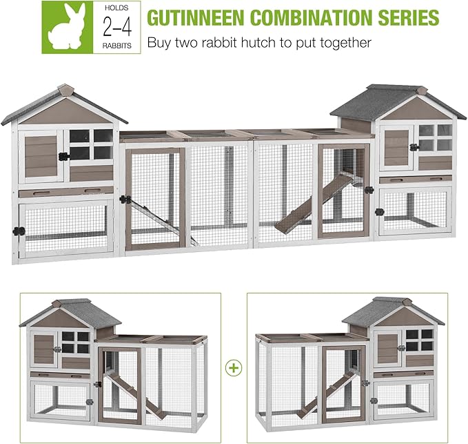 GUTINNEEN 51.6" L Chicken coop Outdoor Rabbit Hutch Indoor Bunny Cage Expandable Duck House(Brown)