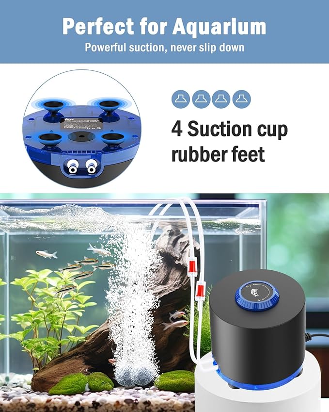 AQQA Aquarium Air Pump, Quiet Powerful Fish Tank Air Pump 3W/6W/10W with Stainless Steel Dual Outlet, Adjustable Oxygen Aerator Pump with Air Stone Bubbler for Fish Tank Up to 200 Gallon 6W (Tubby)