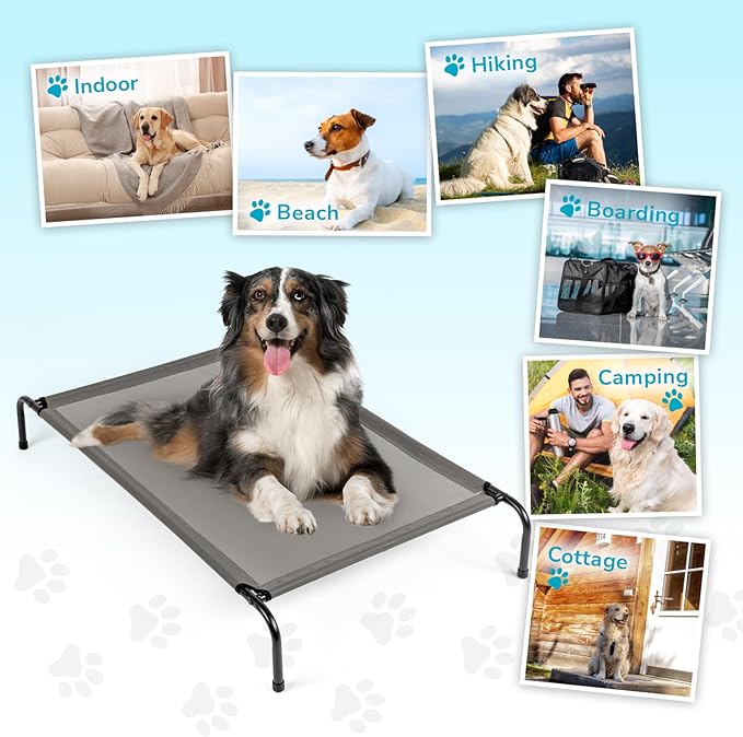 Elevated Dog Bed Raised for Large Sizes Dogs, Portable Outdoor Dog Cot, Installation Requires No Tools, Frame with Washable Cooling Breathable Mesh Anti-Slip Feet, Indoor Pet Bed Cots, 50 Inches Gray