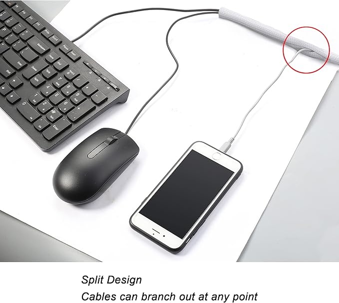 CrocSee 10ft - 1 inch Braided Cable Management Sleeve Cord Protector - Self-Wrapping Split Wire Loom for TV/Computer/Home Theater/Engine Bay - White