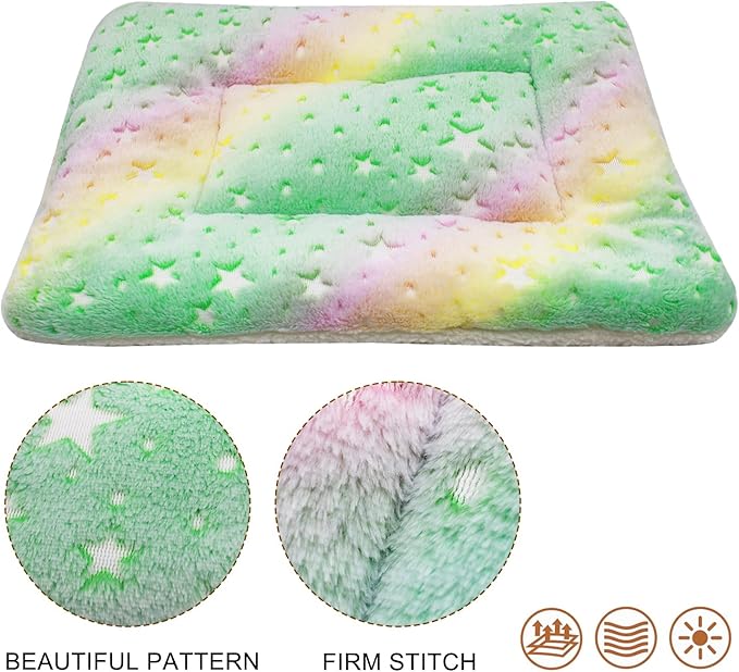 Cat Dog Bed Mat & Blanket, Reversible Pets Crate Pad Bed Mat and Ultra Soft Warm Fleece Calming Blanket for Small Puppy Kitty, Washable