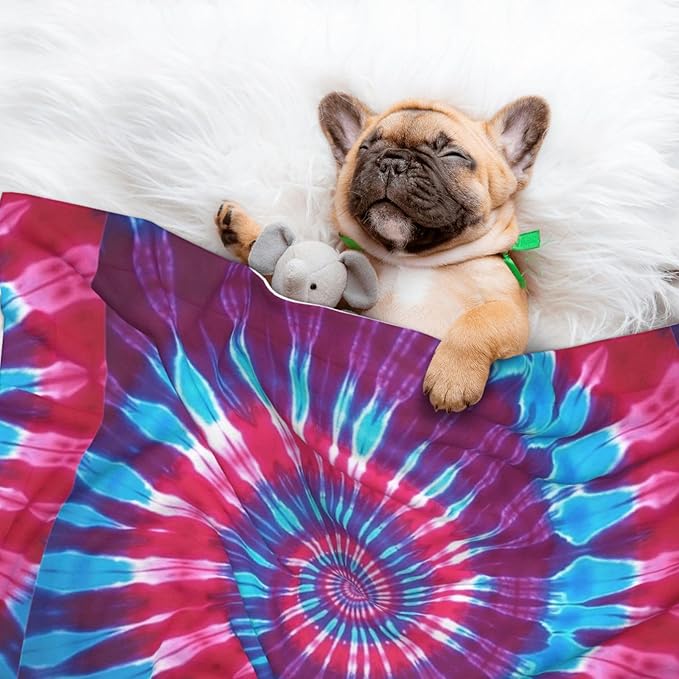 Pet Blanket for Travel and Home, Tie Dye, Reversible Plush Dot Design with Soft Grip Texture on One Side Perfect for Car Seats Moving Vehicles