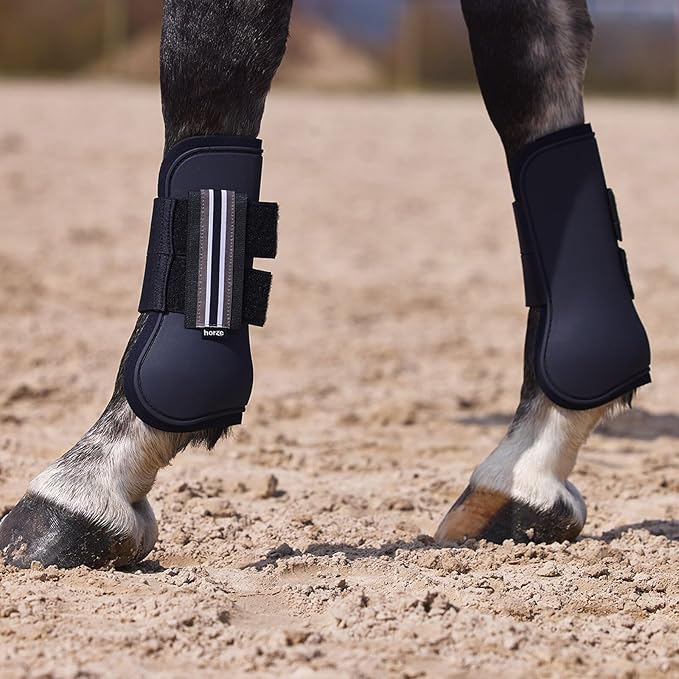 HORZE Adepto Open Front Tendon Boots | Durable Shell with Neoprene Lining - Dark Navy - Warmblood