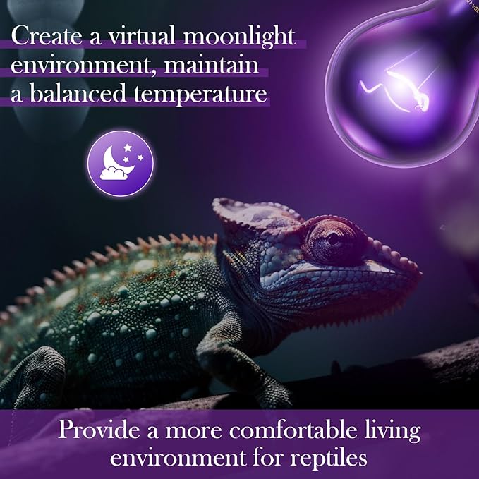 Retisee 4 Pack 75W Reptile Night Heat Lamp Simulate Moonlight Heat Bulb Purple Lamp Reptile Night Heat Bulb for Bearded Dragon Lizard Snake Chameleon Turtle Amphibians