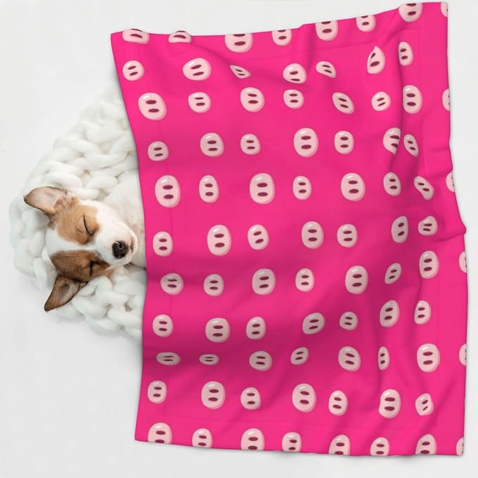 Pet Blanket for Couches and Beds, Cute Pig Nose Printed Pink, Reversible Double Sided Plush Design with Soft Bumpy Texture and Smooth Surface, Furniture Protector