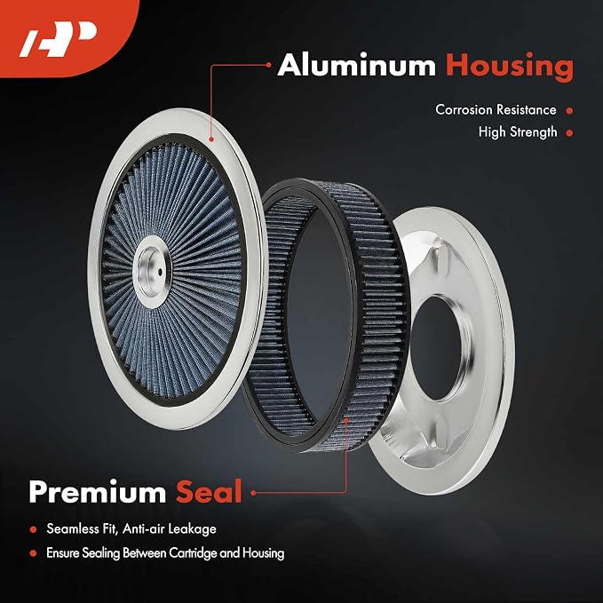 A-Premium 14"x3" Round Blue Chrome Universal Air Cleaner Filter Assembly