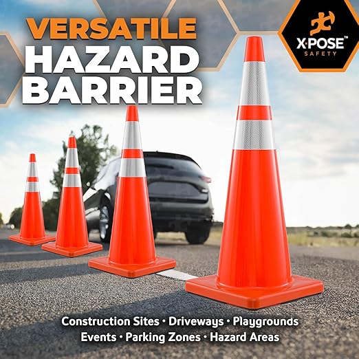 Xpose Safety 36 Inch Orange Traffic Cones Heavy Duty 12lb with 6" & 4" Collars - Bulk Half Pallet 125 Pack - Multipurpose PVC Plastic Safety Cone for Parking, Caution & Construction - DOT Approved