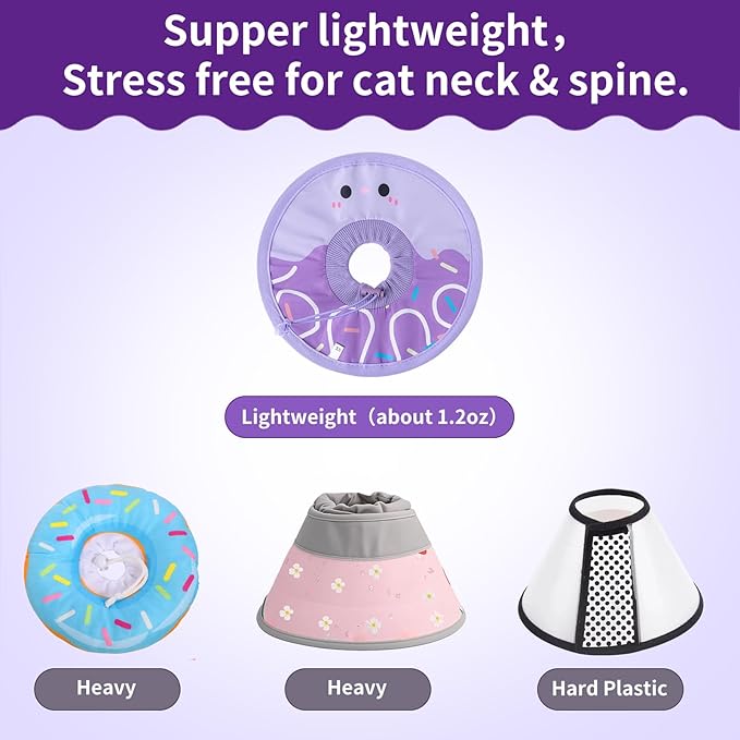 Cat Recovery Collar Lightweight Soft Cats Cone Cute Donut Shape Adjustable Fasteners Waterproof Pet Collar After Surgery to Prevent Licking for Kitten and Puppy (Purple, Extra Small)