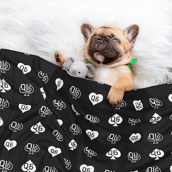Reversible Plush Dot Pet Blanket for Dogs and Cats, Golden Queen of Spades Printed Black, Ultra Soft Two Sided Design with Warm Fuzzy Side and Smooth Side for Comfort