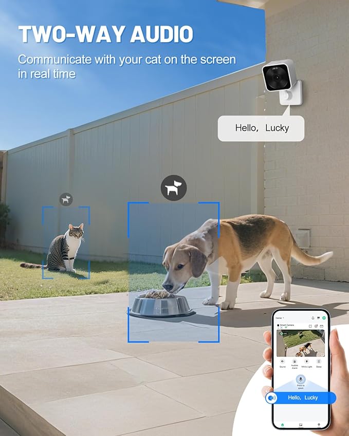 Outdoor & Indoor Security Camera,Pet Camera with Motion Detection, 2-Way Audio, Night Vision, Cloud & SD Card Storage,Bright White