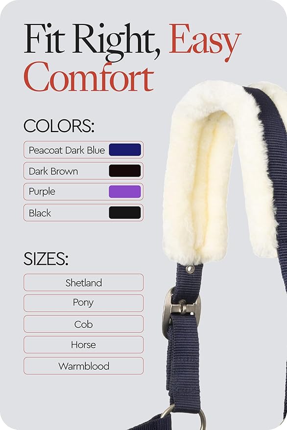 HORZE Howard Soft Fleece Padded Adjustable Polyester Horse Halter - Peacoat Dark Blue - Shetland
