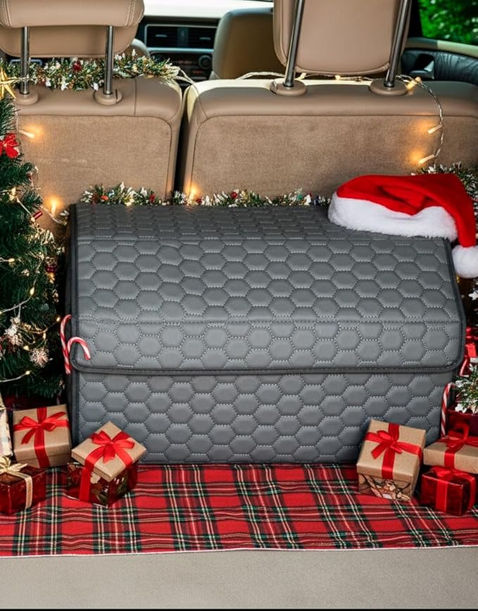 Owleys Foldable Trunk Organizer For Car - Trunk Organizers Car Storage - Collapsible Auto Trunk Organizer With Lid - Small And Large Cargo Organizer - Trunk Organization (Gray 17)