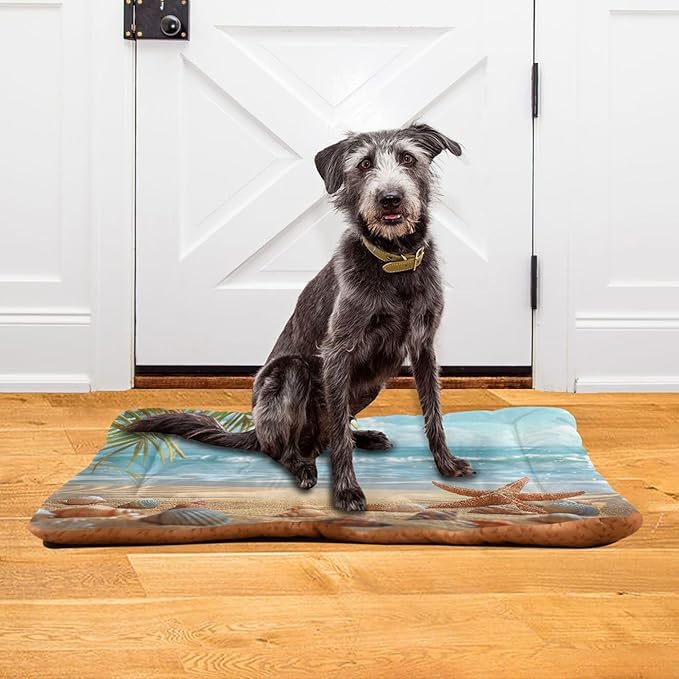 Sea Starfish Beach Dog Bed Cat Bed with Non-Slip Bottom, Kennel Bed Crate Soft Pet Bed Mattress Washable Pets Bed Pad for Small Medium Large Dogs Cats,18x24in