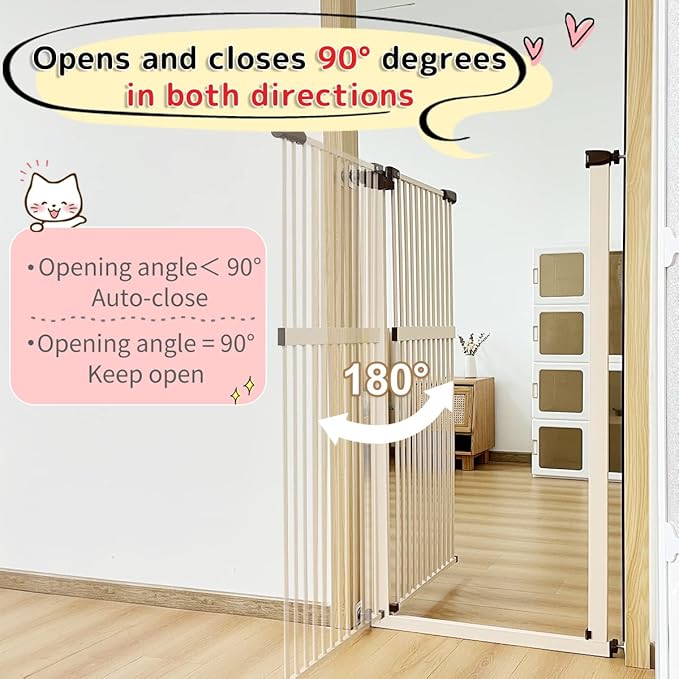 Lumizone Extra Tall Cat Gate 61.02" High Pressure Mounted Extra Wide 46.65"-50.78" (17Sizes) 1.37" Gap No Drilling Auto-Close Tall Pet Gate for Dogs (Cream, 46.65"-50.78" W)