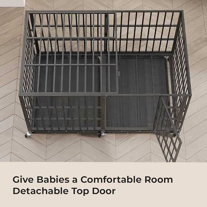 78 Inch Heavy Duty Dog Crate Indestructible XL Steel Escape Proof, Indoor High Anxiety Cage Kennel with Wheels, Removable Tray, Extra Large Kennel XL XXL