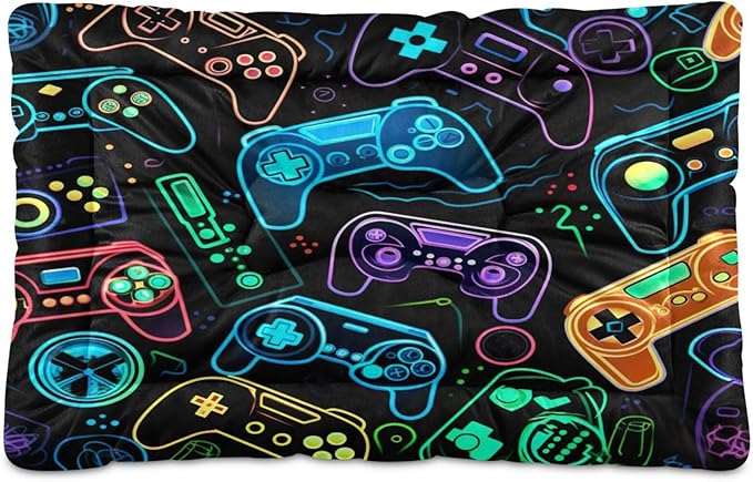 Colorful Video Game Controllers Dog Bed Cat Bed, Rectangle Comfortable Pet Bed, Ultra Soft Calming Dog Bed for Small Medium Dogs, 18x24in
