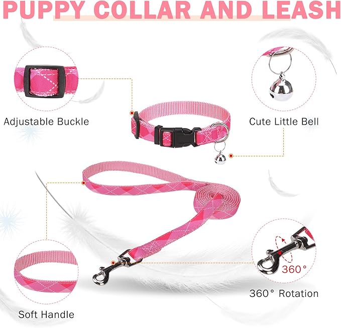 SCENEREAL Small Dog Harness and Leash Collar Set, Step in No Pull Soft Mesh Dog Harnesses for Small Medium Sized Dogs Puppy and Cats Outdoor Walking, No Chock Reflective Vest Harness, Pink Plaid XS