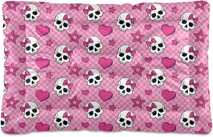 Pet Bed Pink Skull Dog Bed Mat Absorbing Non Slip Pad Pet Sleeping Mat for Small, Medium, and Large Dogs Puppy Cat 36 in x 24 in
