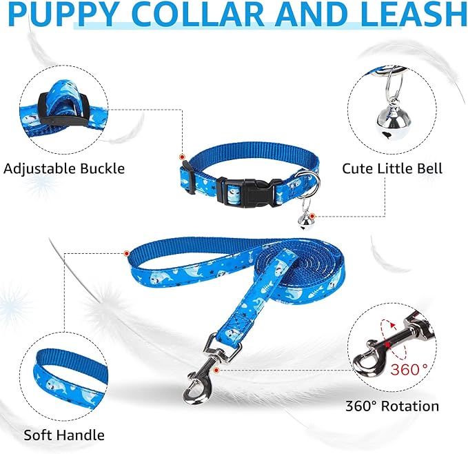 SCENEREAL Small Dog Harness and Leash Collar Set, Step in Soft Light Puppy Vest, Breathable Pet Harness for Small Sized Dogs, No Chock Reflective for Safe Outdoor Walking, Blue Shark M