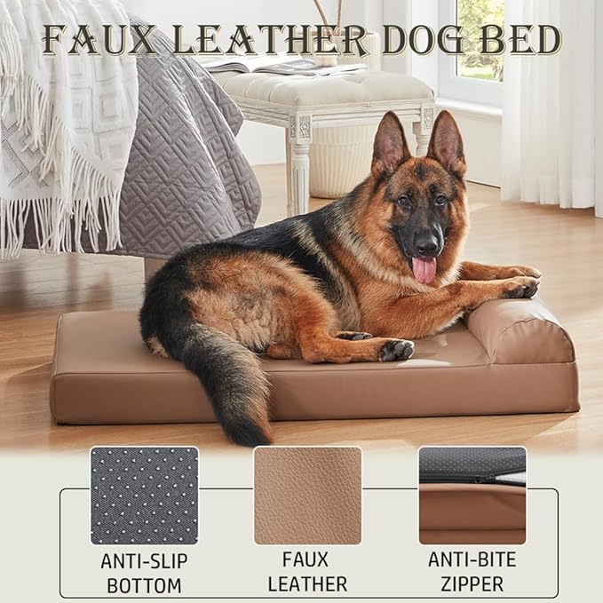 Dog Beds Orthopedic Faux Leather Medium Dog Bed Waterproof Bolster 32 * 24 in