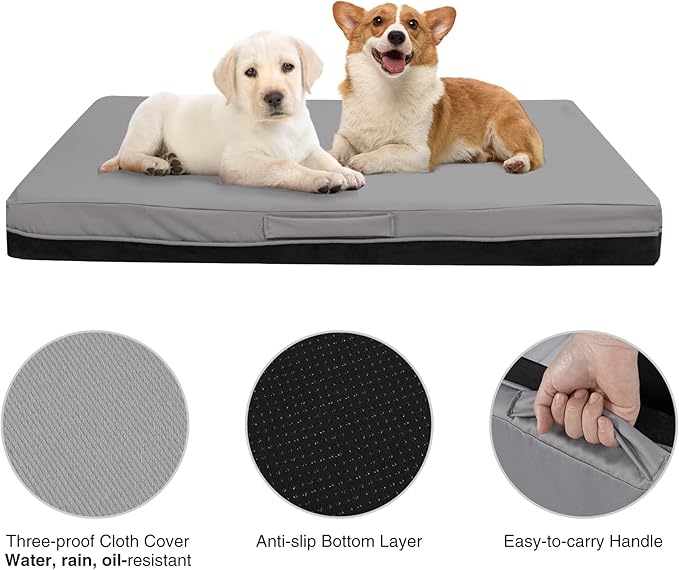 Large Orthopedic Dog Bed, Portable Pet Bed Kennel Mat for Large Dogs Cats, Memory Foam Dog Bed Pillow for Crate with Removable Washable Cover and Nonslip Bottom, 36x27x3.4 Inches