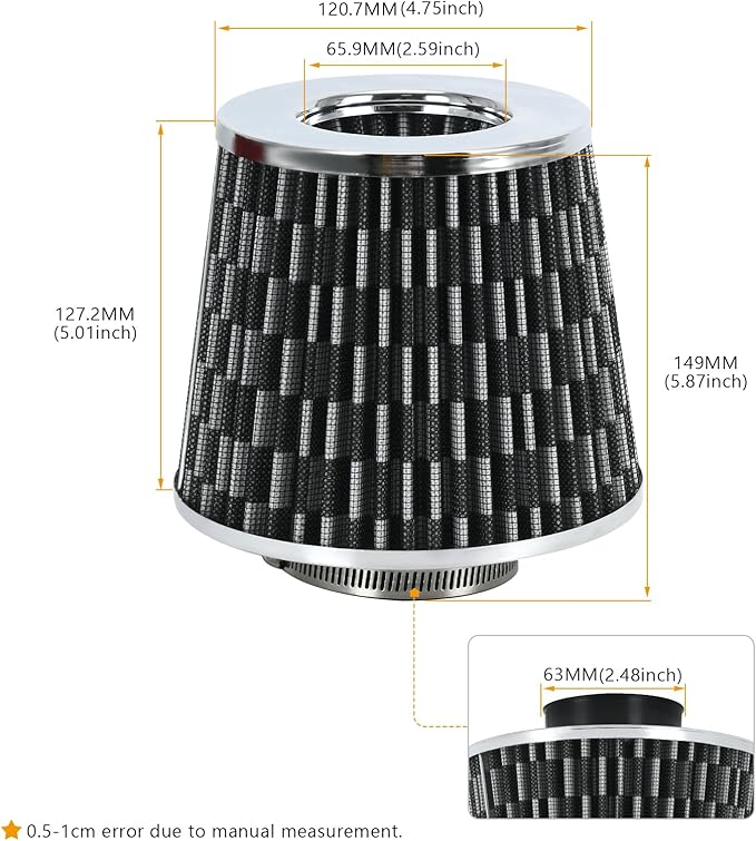 PTNHZ Universal Carbon Fiber 2.5" 63mm High Flow Cold Air Intake Cone Air
