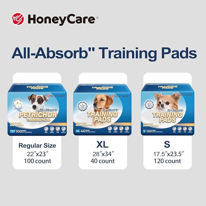 HONEY CARE All-Absorb Dog Pee Pads 22" x 23" (Pack of 14), Ultra Absorbent and Odor Eliminating Puppy Pads for Training, 5-Layer Leak-Proof Pee Pads with Quick-Dry Surface for Potty Training
