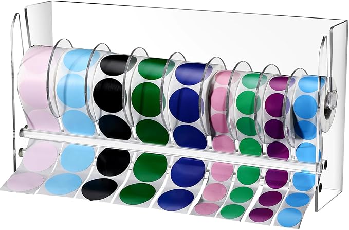 Qilery Adjustable Label Dispenser Acrylic Roll Sticker Dispenser Sticker Holder Organizer Label Stand for Holding Office and Home(9 Disks)