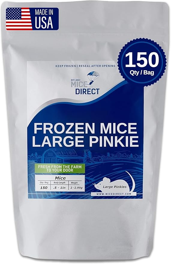 MiceDirect EST. 2003 150 Frozen Mice Pinkie Feeders Snake Food for Corn Ball Pythons Lizards (.5-1 in) (300 Grams Min)