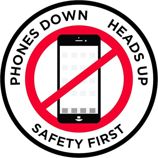 "Phones Down Heads Up" Safety Sign - Laminated Adhesive Floor Signs by Graphical Warehouse (22)