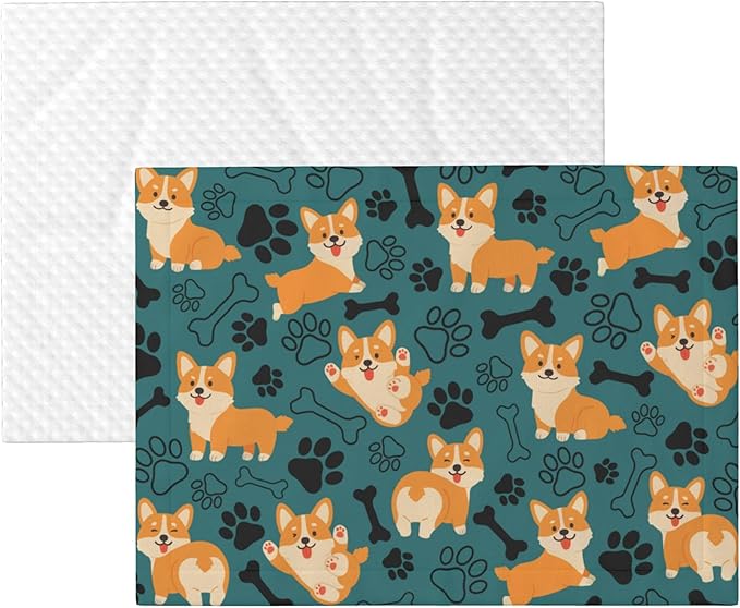 Corgi Throw Blanket - Paw Print Blanket for Dog Cat Blue Pet Blankets 23x16 for Couch Sofa Bed