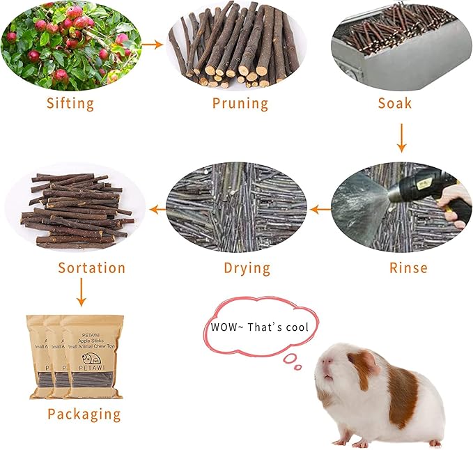 700g Apple Sticks Molar Wood Treats, Rabbit Toys Chinchilla Guinea Pig Bunny Toys Wood Chews Sticks for Teeth Rabbit Food Guinea Pig Hamster Gerbil Chews Small Animals Snacks(200 Pcs)