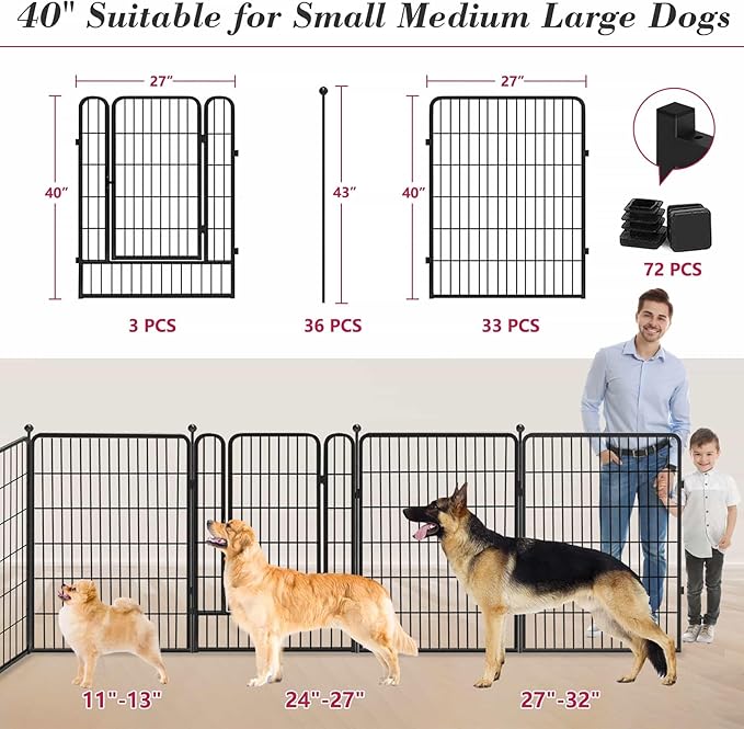 Dog Playpen 40 inch 36 Panels Indoor Outdoor Dog Pen for Large/Medium/Small Dogs Heavy Duty Metal Dog Fence Outdoor for Yard, Puppy Playpen with Door Portable Pet Fence for RV Camping Yard