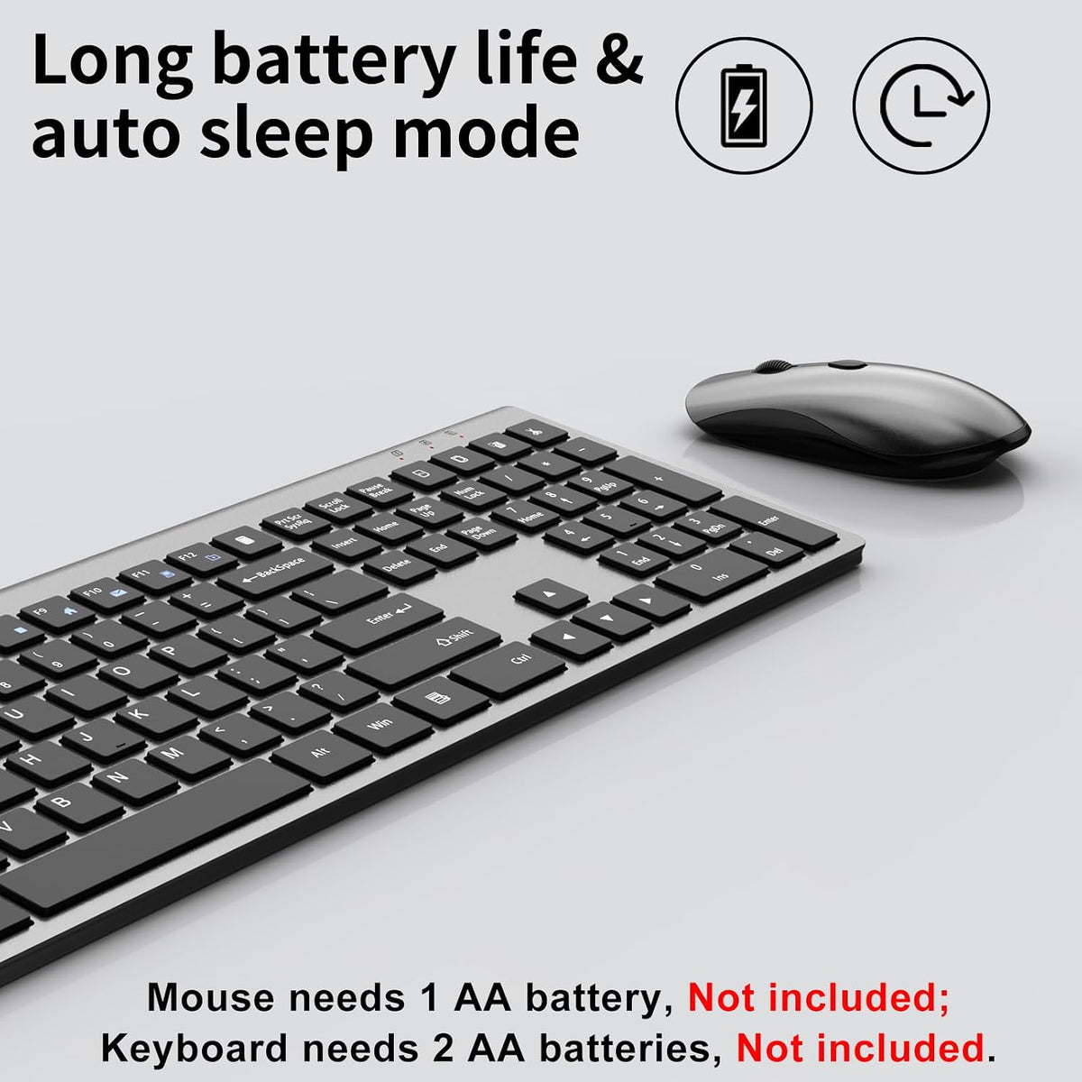 Slim Silent Full Size Wireless Keyboard Mouse Combo Space Grey