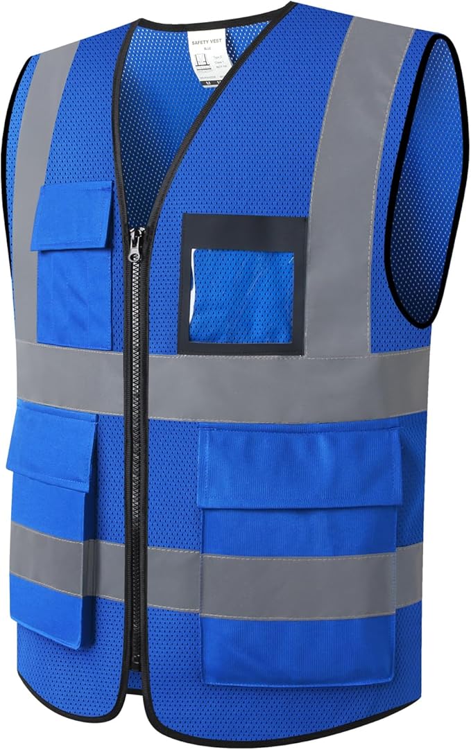 Hi Vis Reflective Safety Vest for Men Women Mesh High Visibility Vest with Pockets,Meets ANSI/ISEA Standards(EK170-Mesh-Blue-L)