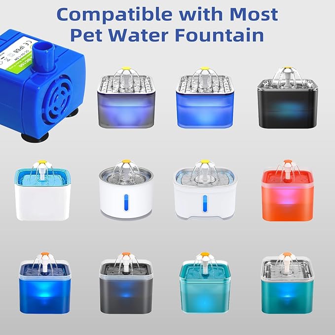 IP68 DR-DC160 submersible water pump Cat Water Fountain Pump for Tritone Ceramic, Stainless Steel, Round Flower Cap Cat Fountains, Automatic Pet Water Dispenser Replacement Pump (No LED)