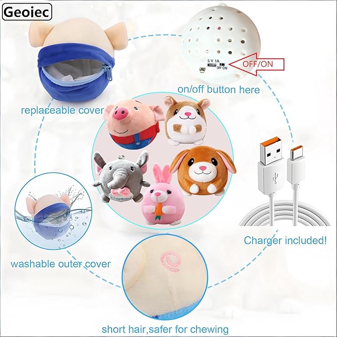 Interactive Dog Toys,Active Moving Pet Plush Toy with Recording and Music Modes, Jumping Squeaky Song shaking Interactive Dog Ball,Rechargeable Dog Toys to Keep Them Busy,Plush Pet Toy(Smile Blue Pig)