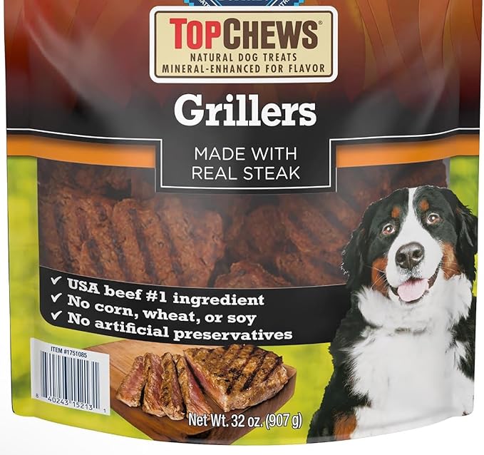 Top-Chews Natural Dog Treats, Grillers Made with Real Steak, Net Wt. 32 Oz(907g) - Package May Vary